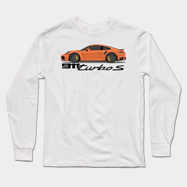 supercar 911 turbo s 992 orange Long Sleeve T-Shirt by creative.z